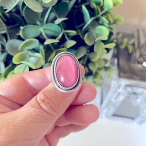 Danish Hermann Siersbol Modernist Sterling Silver Rose Quartz Cabochon ring Sz 7